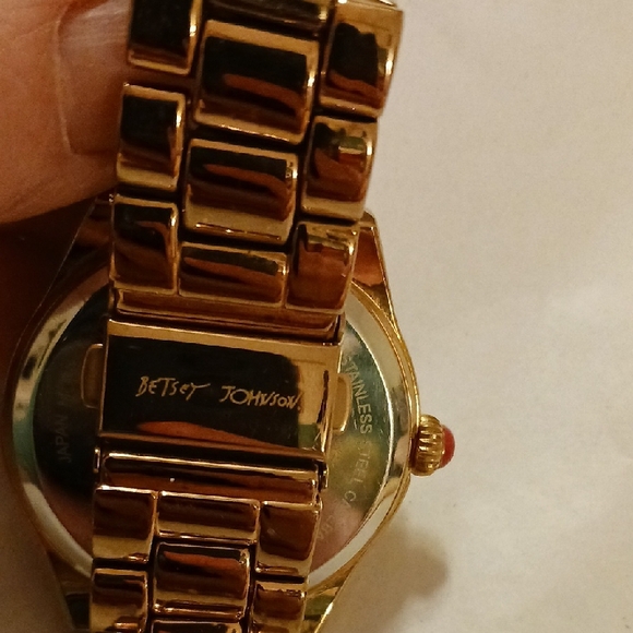 Betsey Johnson Gold Watch with Pink Heart Design - Picture 4 of 8